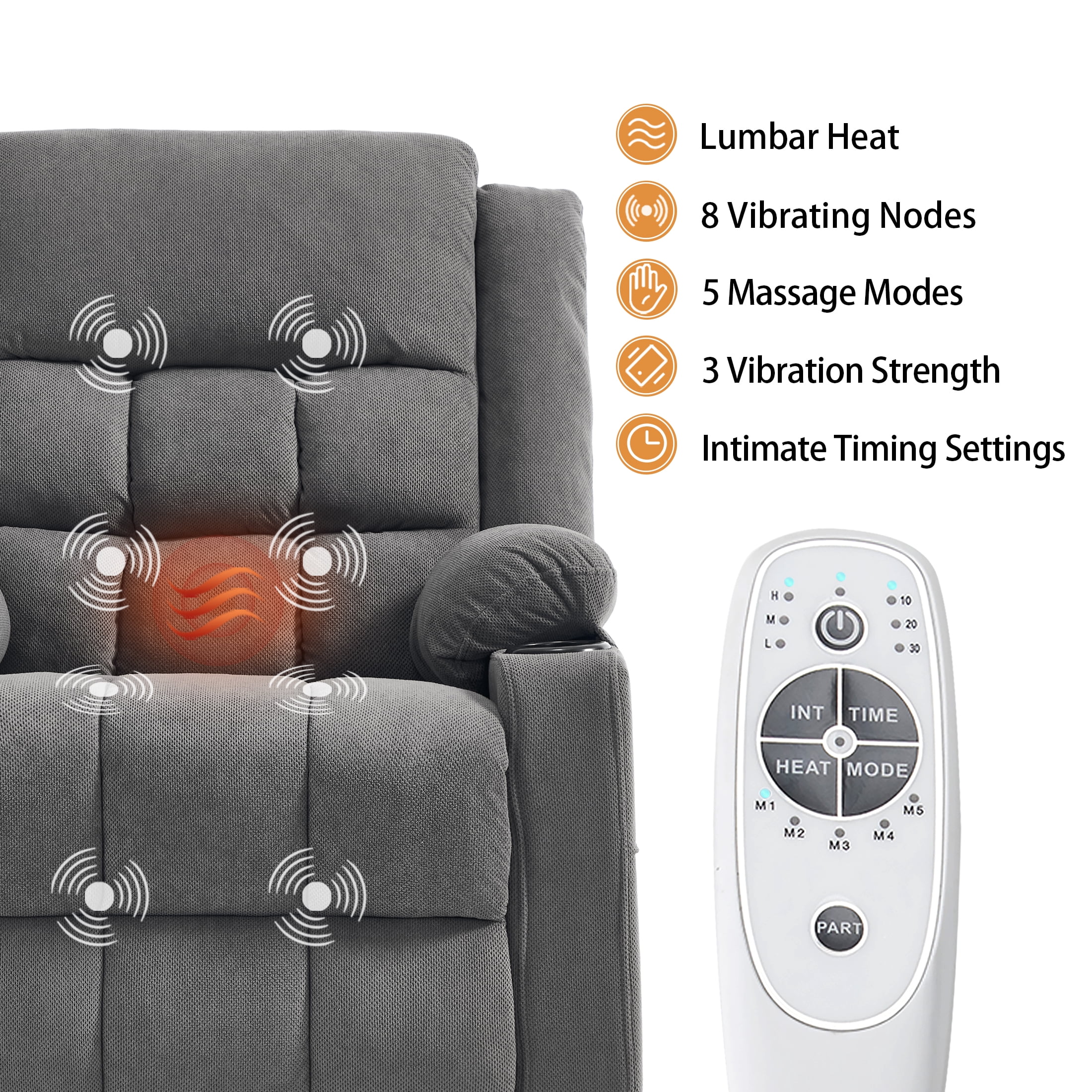 Swivel Rocker Recliner Chair for Adults with Massage and Heat, Cup Holders and Side Pockets, Glider Rocking Reclining Single Sofa Chair for Living Room (Dark Grey)