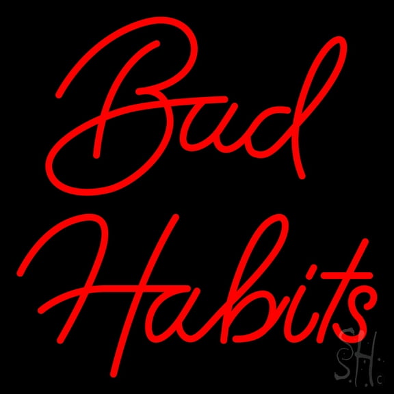 Red Bad Habits LED Neon Sign 24" Tall x 24" Wide - inches Black Square Cut Acrylic Backing, with Dimmer - Premium built indoor Sign for Décor, Storefront, Bar, Club.
