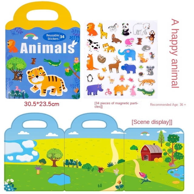 Portable Cartoon Magnetic Stickers, Toddlers Children Repeated Stickers, Enlightenment Early Education Puzzle Books