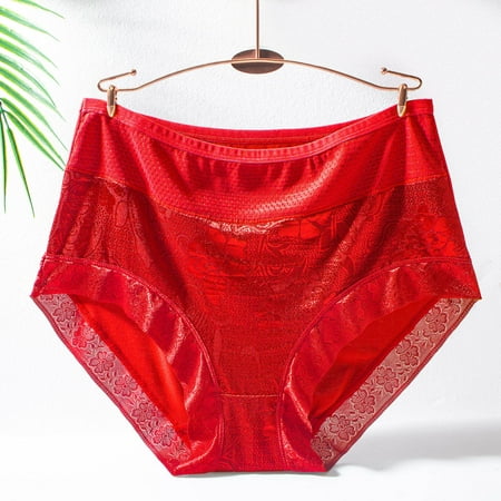 

Qazqa Womens Plus Size Underwear Cotton Bikini Panties Lace Soft Hipster Panty Ladies Stretch Briefs Red XXXL