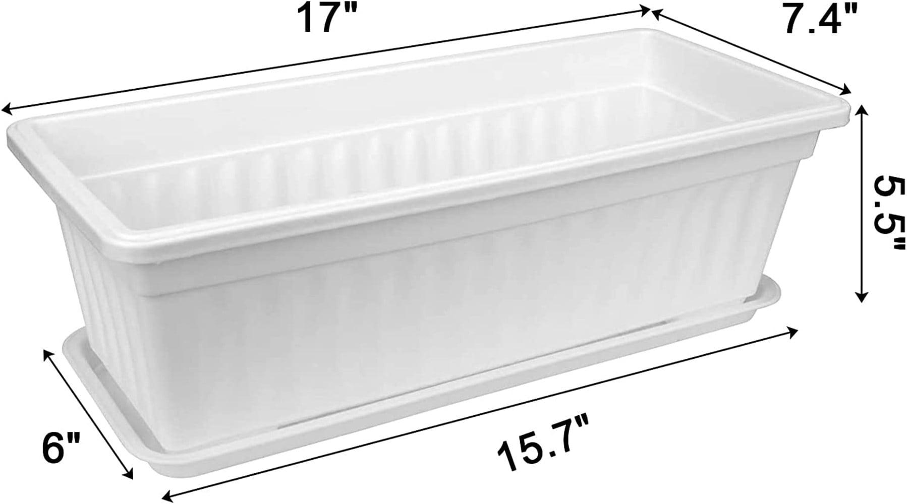 GIXUSIL 3 Pack 17 inches White Flower for Window Box Premium Plastic Vegetable Planters with Trays Vegetables Growing Container Garden Flower Plant Pot for Balcony, Window Sill, Patio, Garden