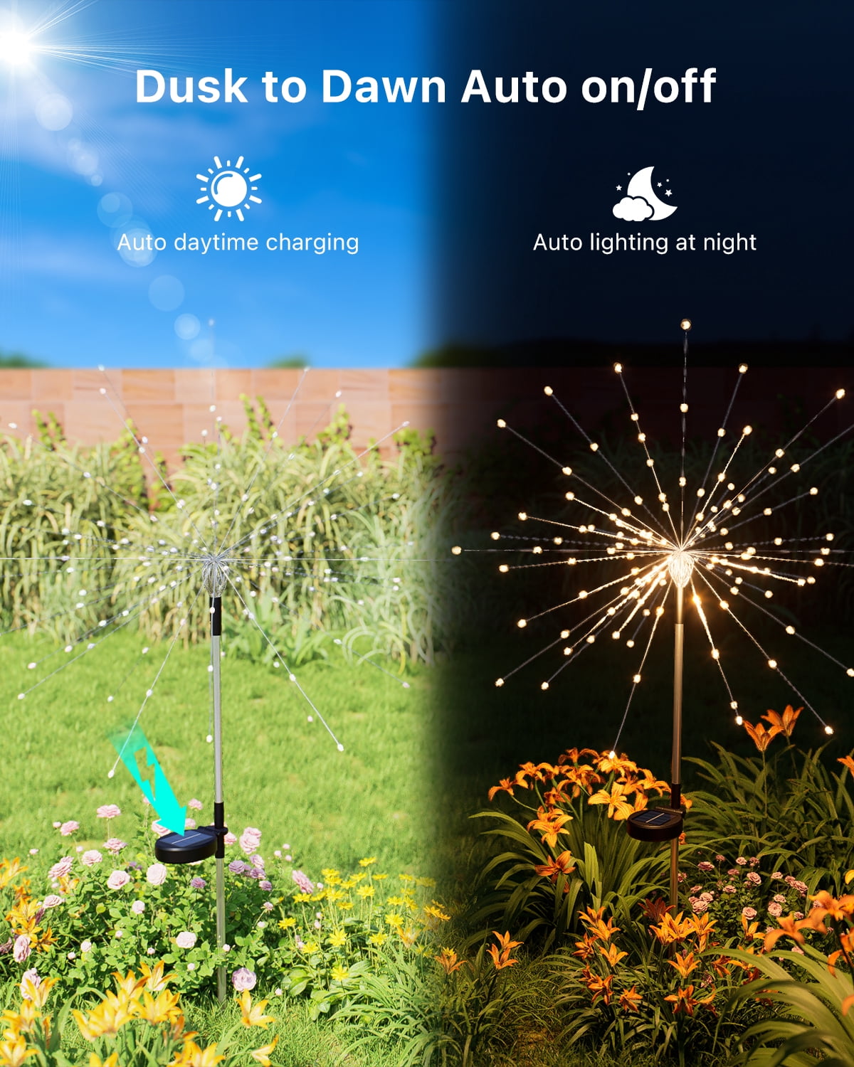 Yinghao 4 pack Warm White Solar Firework Lights, Outdoor Waterproof Garden Sparkler Lighting, Bendable Copper Wire DIY Design Yard Decor, Flower Bed