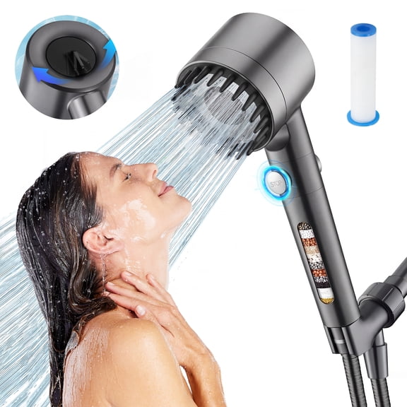 Cshidworld Filtered Shower Head with Handheld, High Pressure 4 Spray Showerhead with Filters & Upgraded Anti-clog Nozzles for Hard Water Reduce Dry Itchy Skin -ON/OFF Switch for Pet Bath, Gray