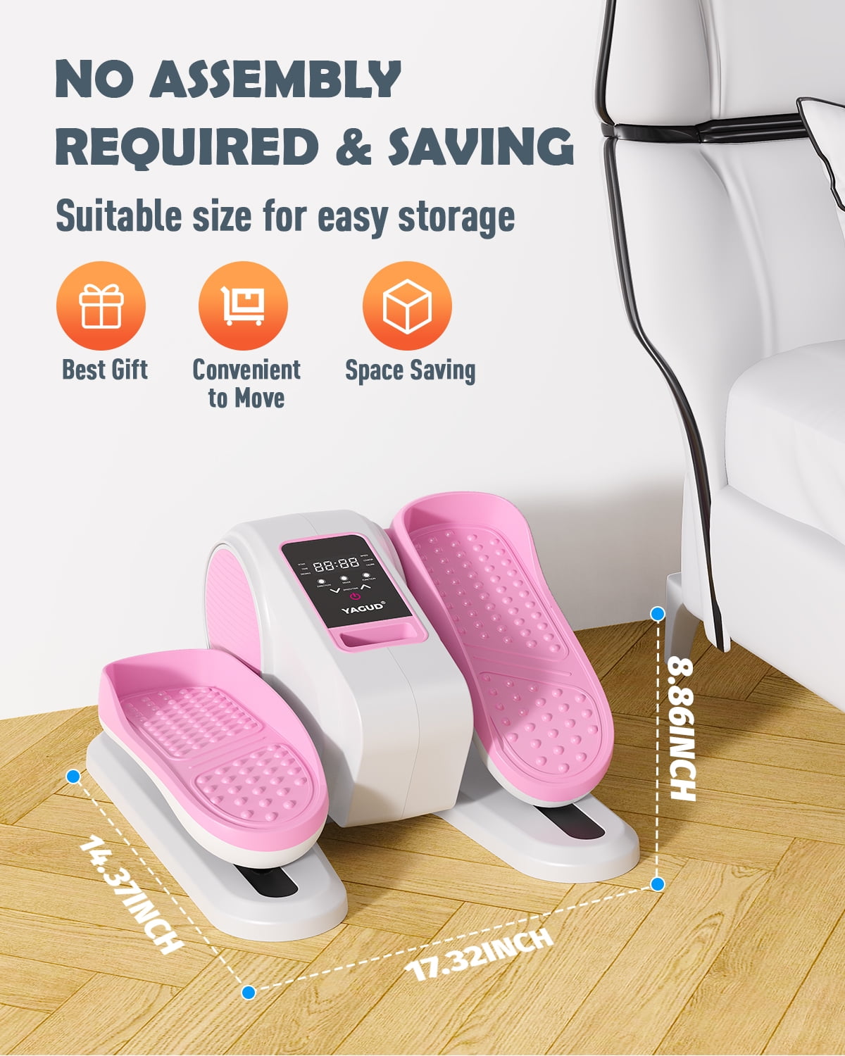 Yagud Under Desk Elliptical Machine, Electric Ellipse Leg Exerciser for Senior, 12 Adjustable Speeds Quiet and Portable Seated Pedal Exerciser for Training with Remote Control, Pink