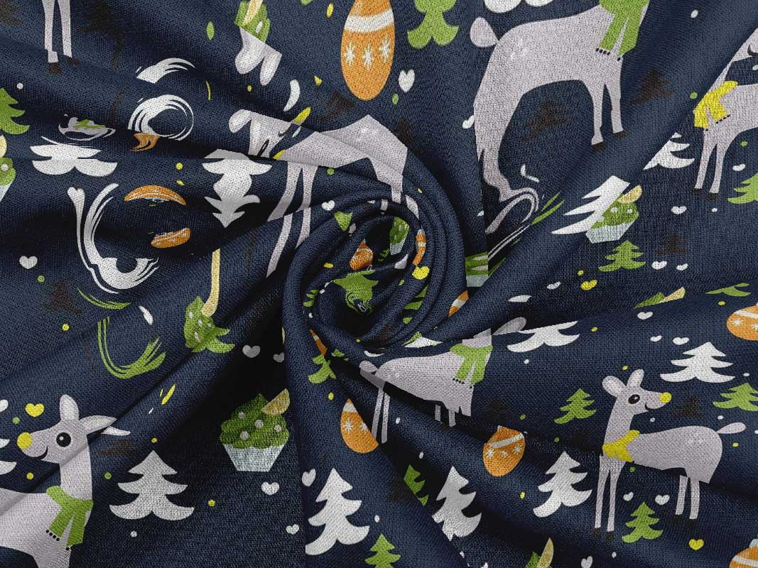 oneOone Rayon Dark Navy Blue Fabric Christmas Sewing Fabric By The Yard Printed Diy Clothing Sewing Supplies 56 Inch Wide