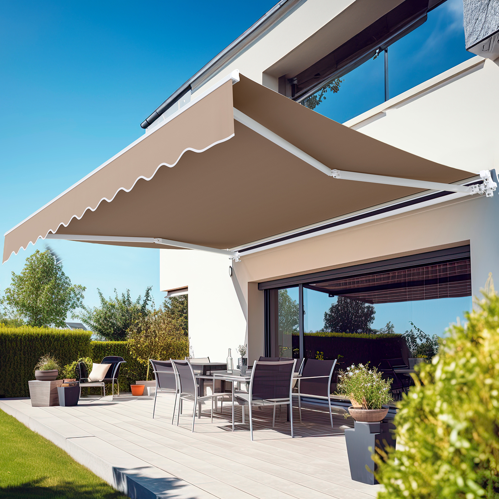Pirecart 10' x 8' Patio Awning, Outdoor Awning Retractable Sunshade Shelter for Yard, Patio, Door, Balcony