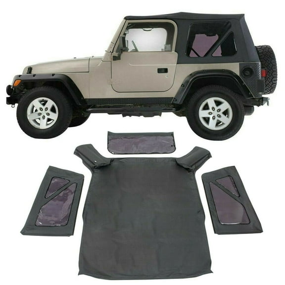 OTTULUR Black Convertible Soft Top Vinyl Tinted Rear Windows Replacement for 2007-2009 Wrangler JK 2-Door