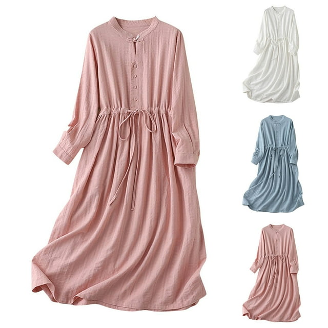 Gspmoly Robe pour Femmes, Robe Longue à Manches Longues et Col Rond en Mousseline et Maille Unie, Robes Formelles pour Femmes, Cadeaux de Vacances