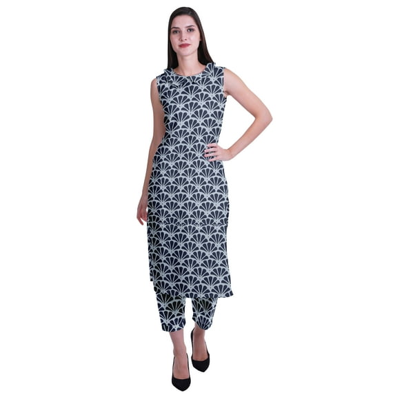 Moomaya Printed Womens Sleeveless Peter Pan Collar Kurta Pant Set,2 Piece Ethnic Set