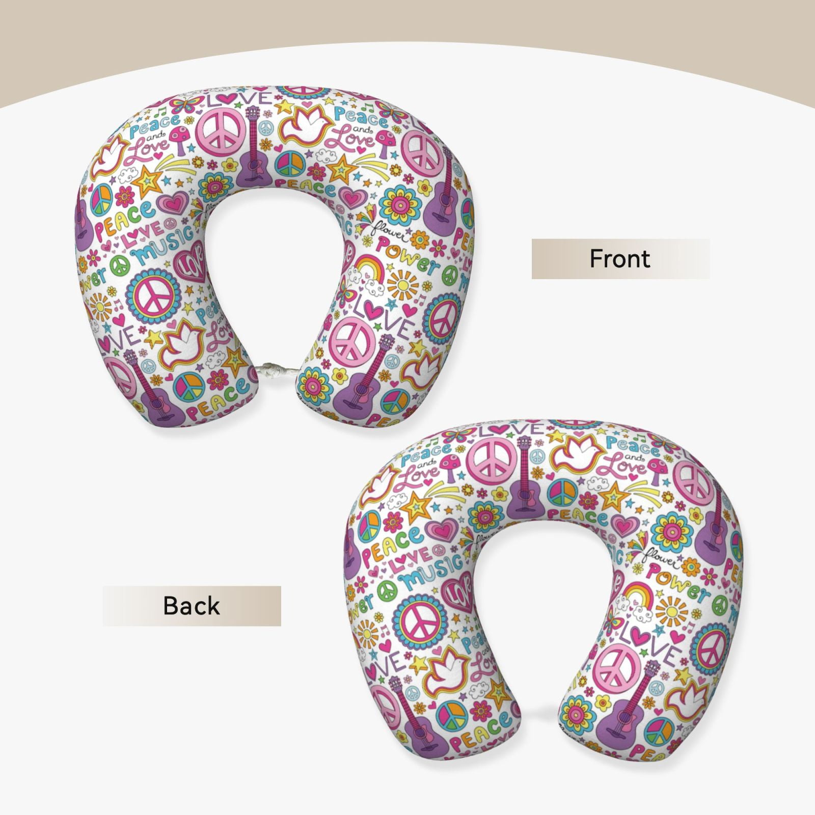 Xecao Peace Love and Dove Flower Power Print Memory Foam Cervical Neck Pillow Versatile U-Shaped Pillows for Home,Office,Camping,Travelling,Soft Washable Cover
