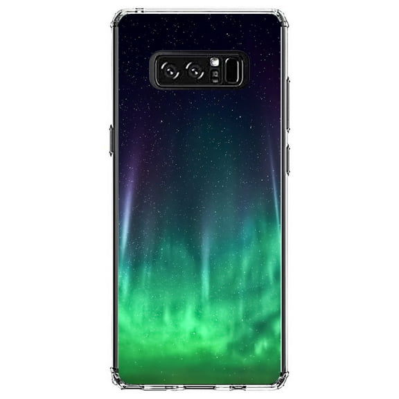 DistinctInk Clear Shockproof Hybrid Case for Samsung Galaxy Note 8 - TPU Bumper, Acrylic Back, Tempered Glass Screen Protector - Aurora Borealis Northern Lights