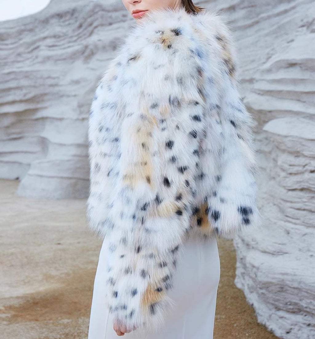 DJBM Women Sexy V-neck Snow Leopard Faux Fur Coat Warm Fuzzy DJBM Women Sexy V-neck Snow Leopard Faux Fur Coat Warm Fuzzy