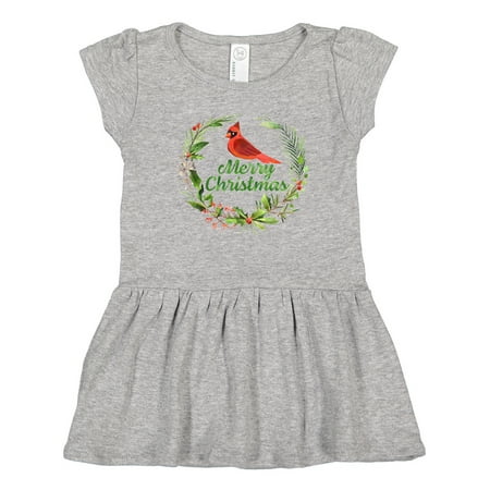 

Inktastic Merry Christmas Red Cardinal with Holly Wreath Gift Toddler Girl Dress