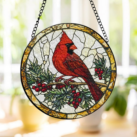 Red Cardinal Stained Glass Suncatcher, Red Cardinal Memorial Suncatcher, Window Hanging, Cardinal Bird Lover, Cardinal Lover Gift Home Decor