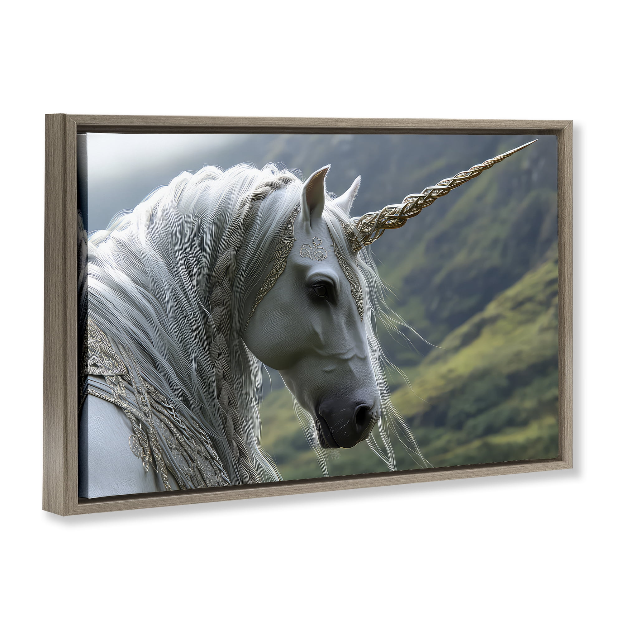 Stupell Industries Celtic Unicorn Braided Mane Brown Framed Floater Canvas Wall Art, design by The Wands Want