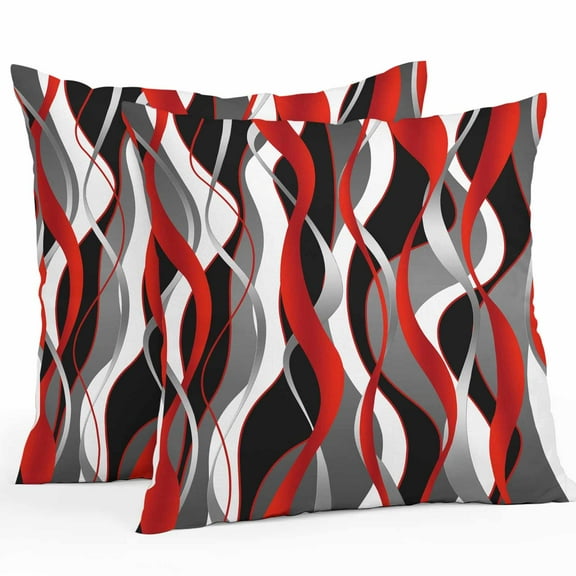 Outdoor Pillow Covers Pack of 2, Modern Gradient Red White Stripe Waterproof Throw Pillowcase Cushion Cases, Abstract Black Line Decorative Pillow Cover for Couch Sofa Home Bed Patio