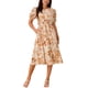 thumbnail image 1 of Vestido de verano casual floral para mujer INSPIRE CHIC con bolsillos, mangas abullonadas, cuello redondo, cintura con corte, estilo boho, vestido midi fluido L Naranja, 1 of 5