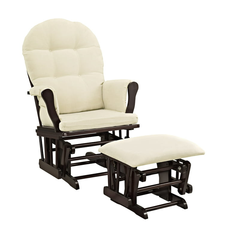 Angel Line Windsor Glider and Ottoman, Espresso Finish with Beige Cushions
