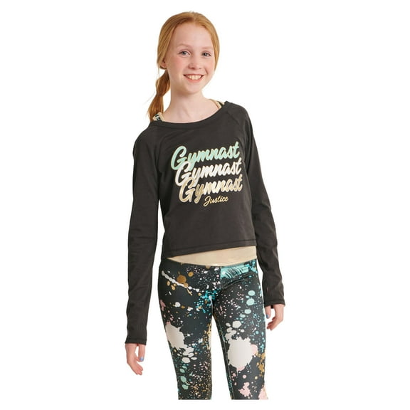 Justice Girls Long Sleeve Gymnastics T-Shirt, Sizes XS-XL