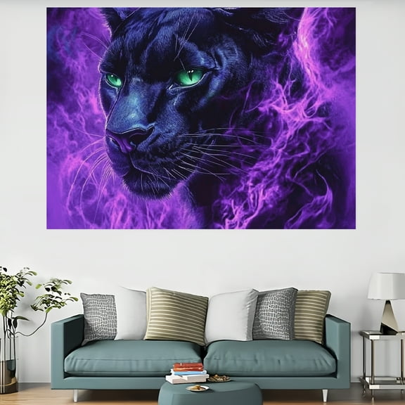 ZFLMY Black Panther Purple Flames Tapestry and Wall Decoration, 100% Polyester Decorations for Dorm, Wall Art Tapestry for Decorative Wall Hanging, Decorative Bedroom, Living Room Decoration