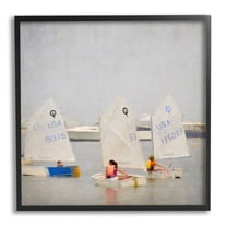 Stupell Industries People Floating Dinghy Boats Watercraft Ocean Scenery Painting Black Framed Art Print Wall Art, Design by Graffitee Studios