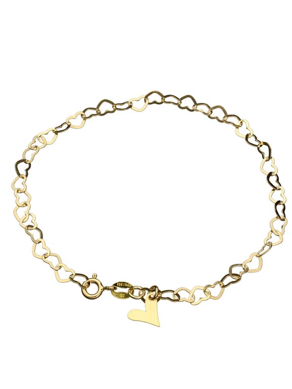 18k Gold-Flashed Sterling Silver Flat Heart Link Charm Bracelet Italy, 7.5"