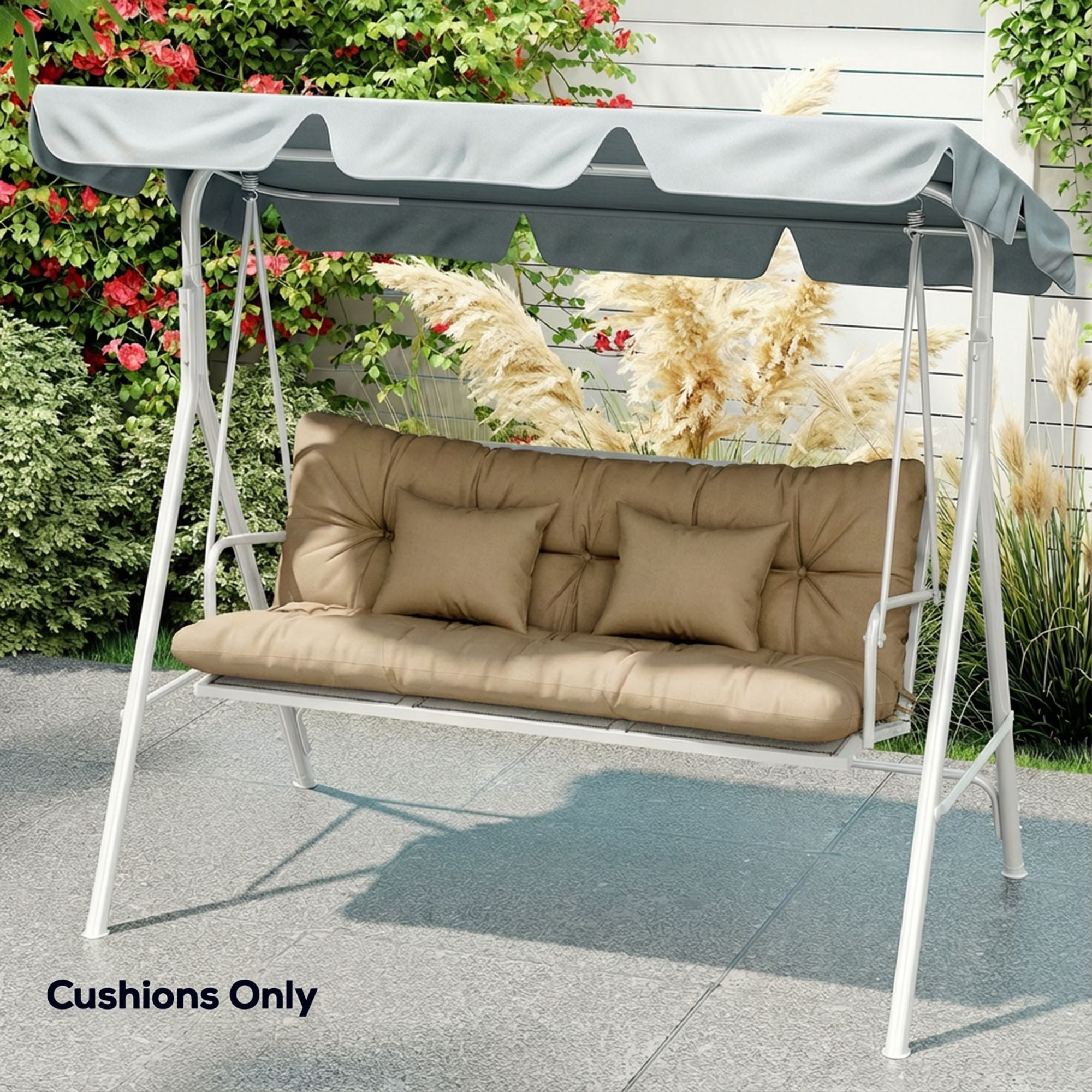 Alvantor Tufted Bench Cushions with Backrest & Throw Pillows, 59" Bench Chair Cushions for Outdoor Furniture, khaki