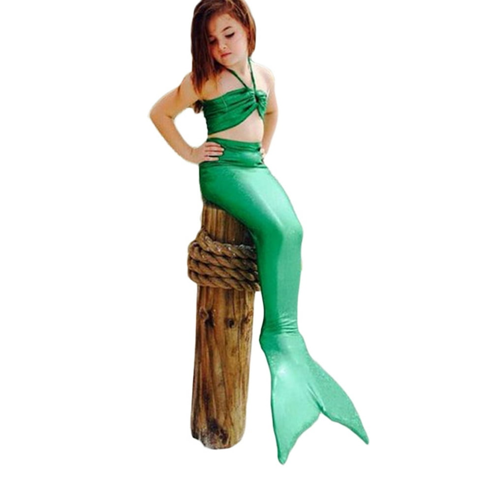 Wodstyle 3Pcs Set Kids Girl Swimmable Mermaid Tail Bikini Swimwear