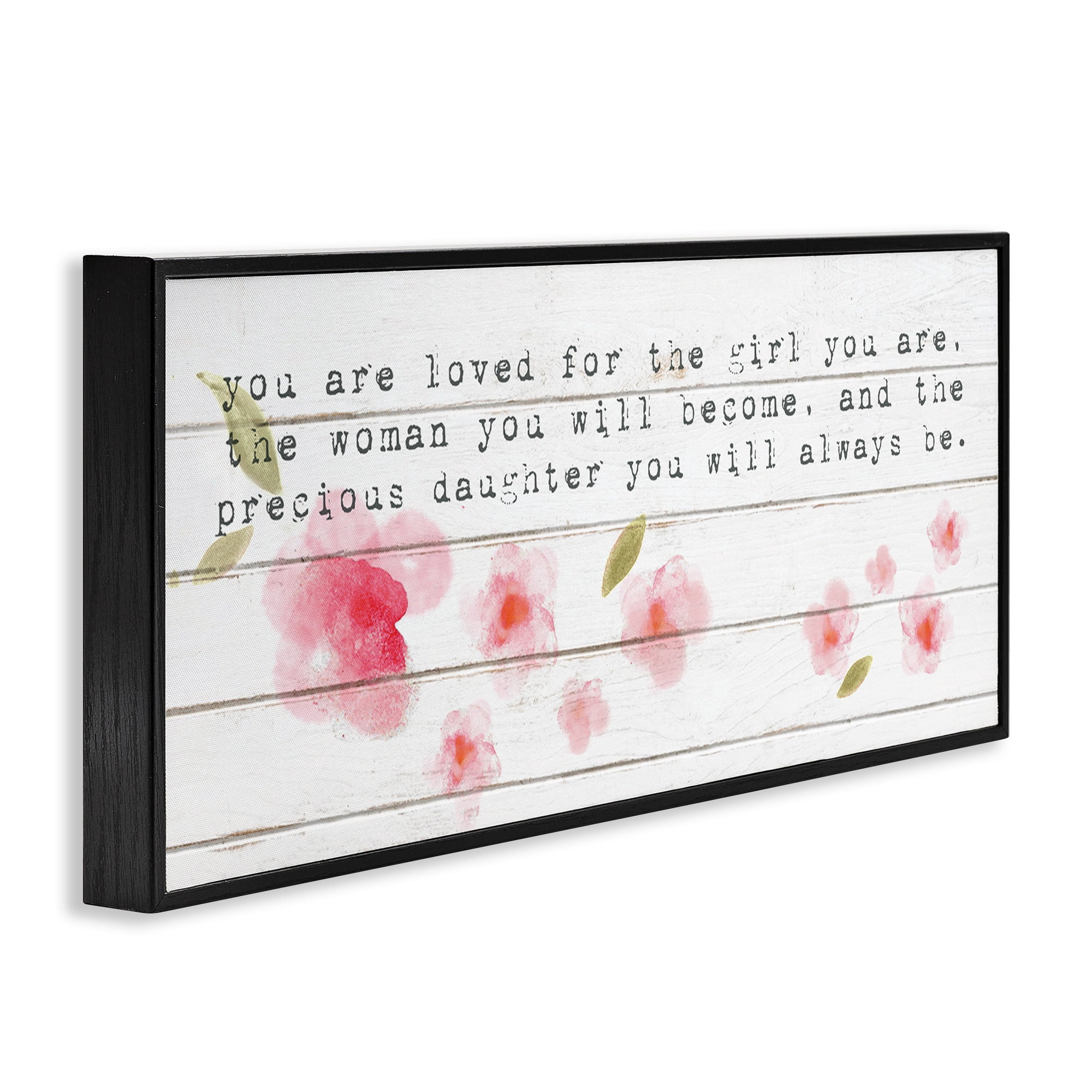 Stupell Industries Precious Daughter with Pink Flowers Art for Kids Painting Black Framed Art Print Wall Art, 30 x 13