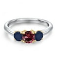 thumbnail image 3 of Gem Stone King 925 Silver and 10K Yellow Gold Red Rhodolite Garnet and Blue Sapphire Engagement Ring for Women | 1.30 Cttw | Round 5MM | Gemstone January Birthstone | Size 7, 3 of 6