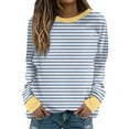 thumbnail image 2 of CLOISE Womens Sweatshirt Striped Color Block Oversized Sweatshirts Crewneck Long Sleeve Hoodies Shirts Blue Basic Blouses Fall Loose Y2k Clothes M, 2 of 5