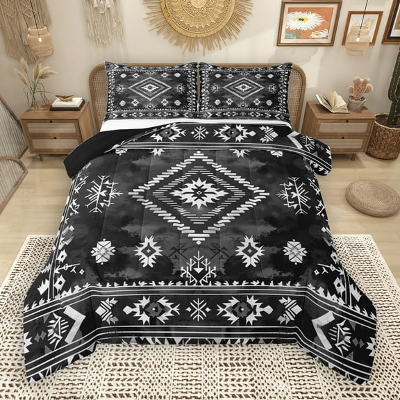 Manfei Retro Rustic Aztec Bedding Comforter Set,Vintage Boho Tribal Twin Comforter Sets,Gray Black Bedding Set For Men Women,Breathable Home Decor Reversible,2-Piece