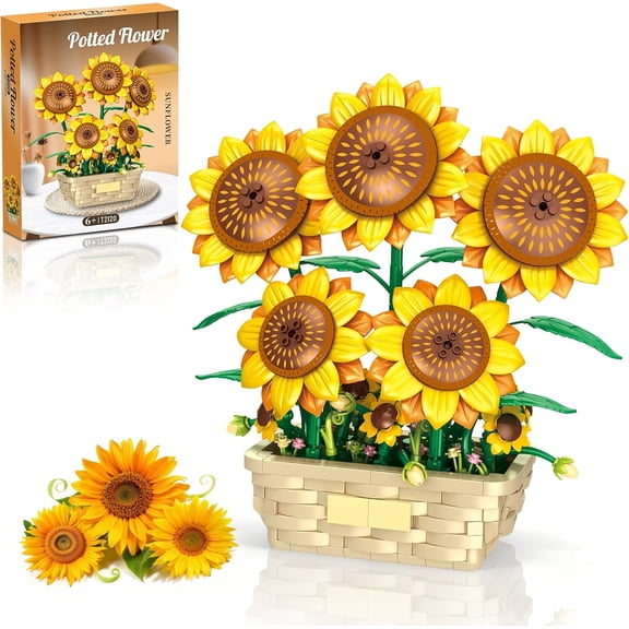 Remocguys Sunflower Building Set Compatible with Lego Flowers Bonsai Botanical Kits Collection Home Decor for Adults Woman, 861pcs