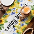 thumbnail image 3 of Summer Sunflowers Table Runner 70 Inches, Botanical Floral Butterfly Wooden Grain Bed Runner Dresser Scarves Tabletop for Indoor Outdoor Parties/Ceremony/Banquet, 13" x 70", 3 of 9