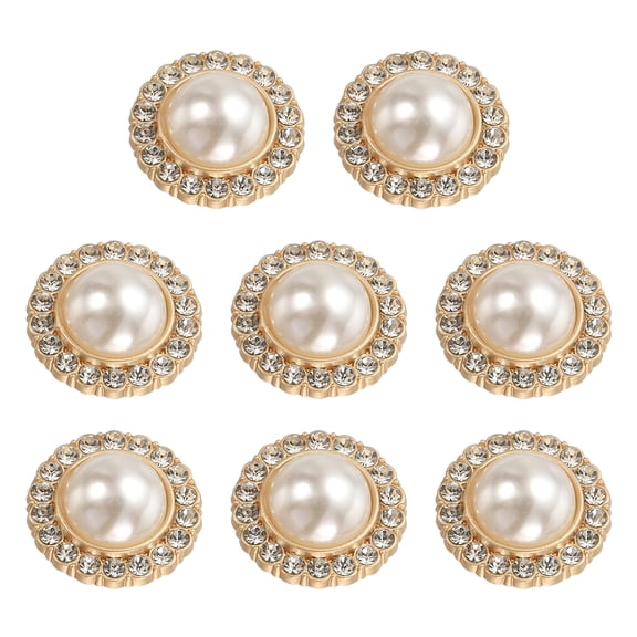 Uxcell 8pcs Metal Button 20mm Round Pearl Sewing Buttons for Shirt Crafts, Gold