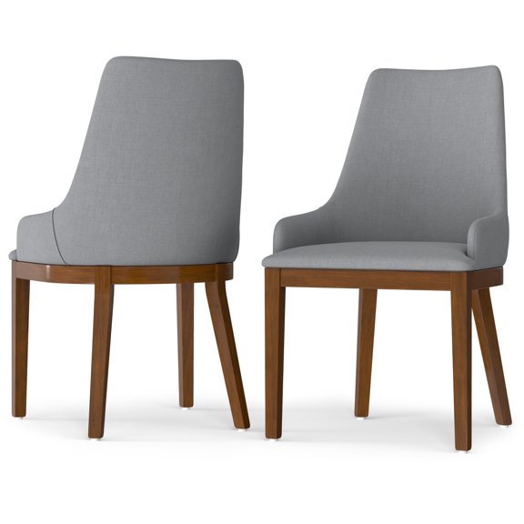 Simpli Home Stephanie Dining Chair (Set of 2) in Light Grey Linen Look Fabric
