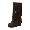 thumbnail image 2 of Viluyesy Womens Knee High Boots, Pull-On Thick Sole Round Toe Fashion Retro Tassel Suede Boots Brown, 2 of 5