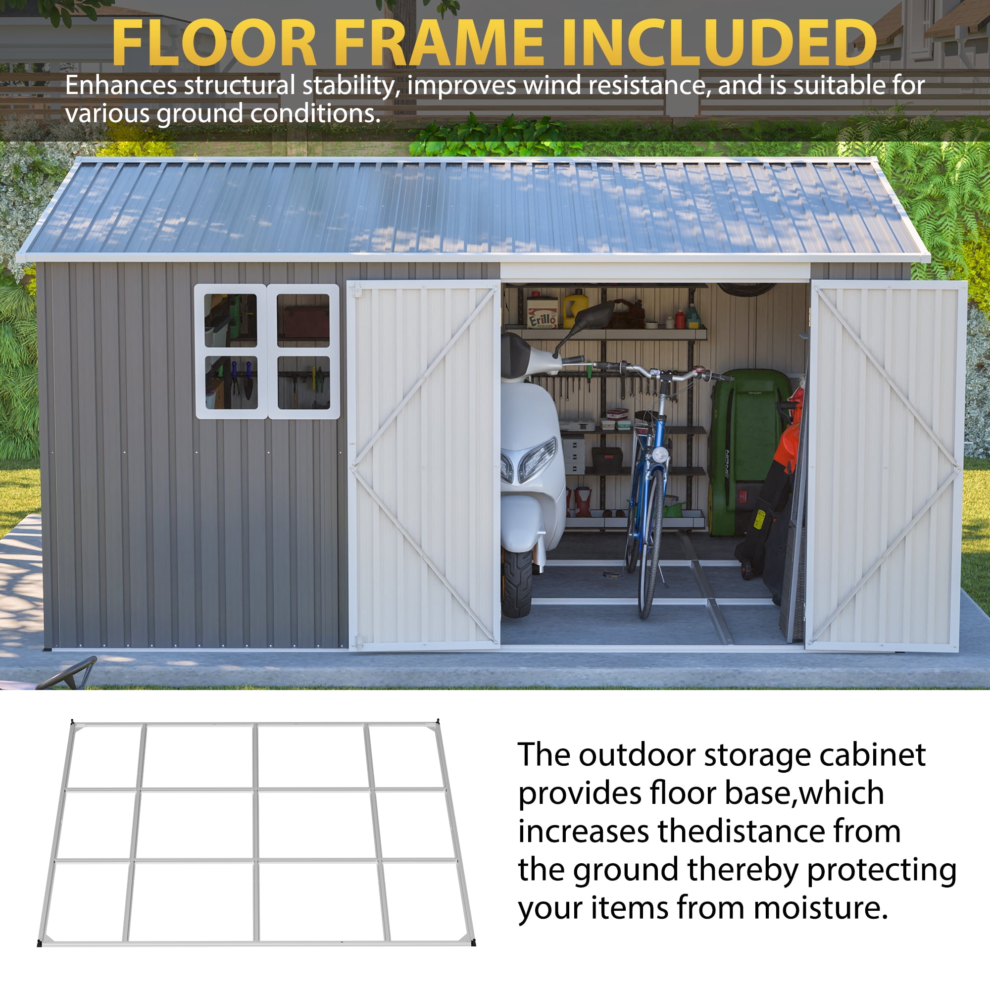 MAYEERTY 6x4FT Compact Outdoor Metal Storage Shed, Galvanized Steel Tool Shed with Lockable Door & Ventilation, All-Weather Organizer for Backyard, Garden & Patio
