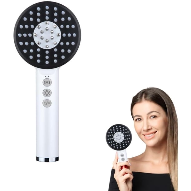 Peine anticaída, cepillo masajeador de vibración multifuncional para el cuero cabelludo, luz infrarroja de 630 nm que alivia el cuero cabelludo, compatible con aceites esenciales (blanco)
