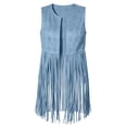 thumbnail image 5 of Atkumj Western Vest Vintage Suede Fringe Hem Long Cardigans Casual Solid Color Sleeveless Cardigans Women for Southwestern Style XL, 5 of 10