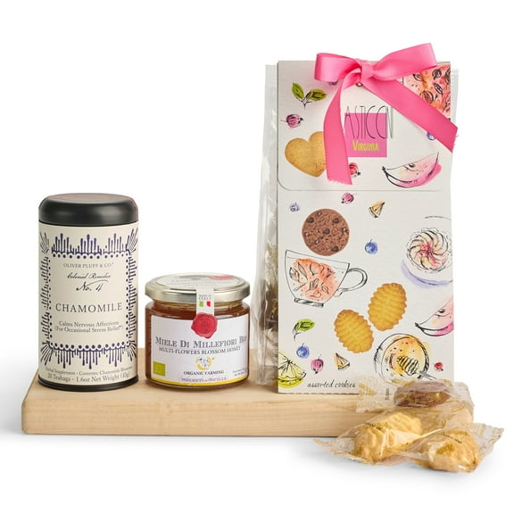 Mercato di Bellina Tea, Honey & Kindness Gift Basket - Sicilian Honey, Decaf Chamomile Tea, & Italian Cookies, Get Well Gifts for Women and Men, Thoughtful Wellness Present