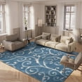 thumbnail image 4 of SAFAVIEH Florida Doug Floral Vines Geometric Shag Area Rug, Light Blue/Cream, 4' x 6' - Transitional Modern Design, Light Blue & Cream, Non-Shedding & Easy Cleaning, Ultra Plush Thick Pile, Ideal for, 4 of 12