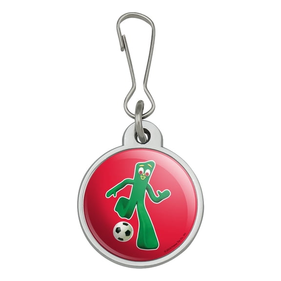 Sporty Gumby Soccer Ball Player Clay Art Jacket Handbag Purse Luggage Backpack Zipper Pull Charm