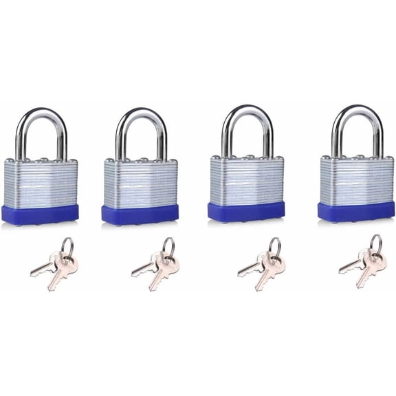 4 pack 40mm hardened laminated steel padlocks keyed short shackle padlocks with 2 steel keys