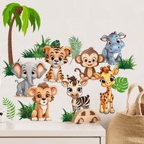 Gotsafety Baby Animal Wall Stickers - Premium Vinyl Jungle Animal Wall Decals for Nursery & Classroom - Safari Decals for Kids Room Animal Wall Decor - Easy Application Adhesive Decals