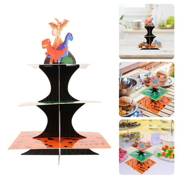 GOOHOCHY Dinosaur Theme Cupcake Stand for Cake Display Made of Paperboard Multi Color 3 Tiers