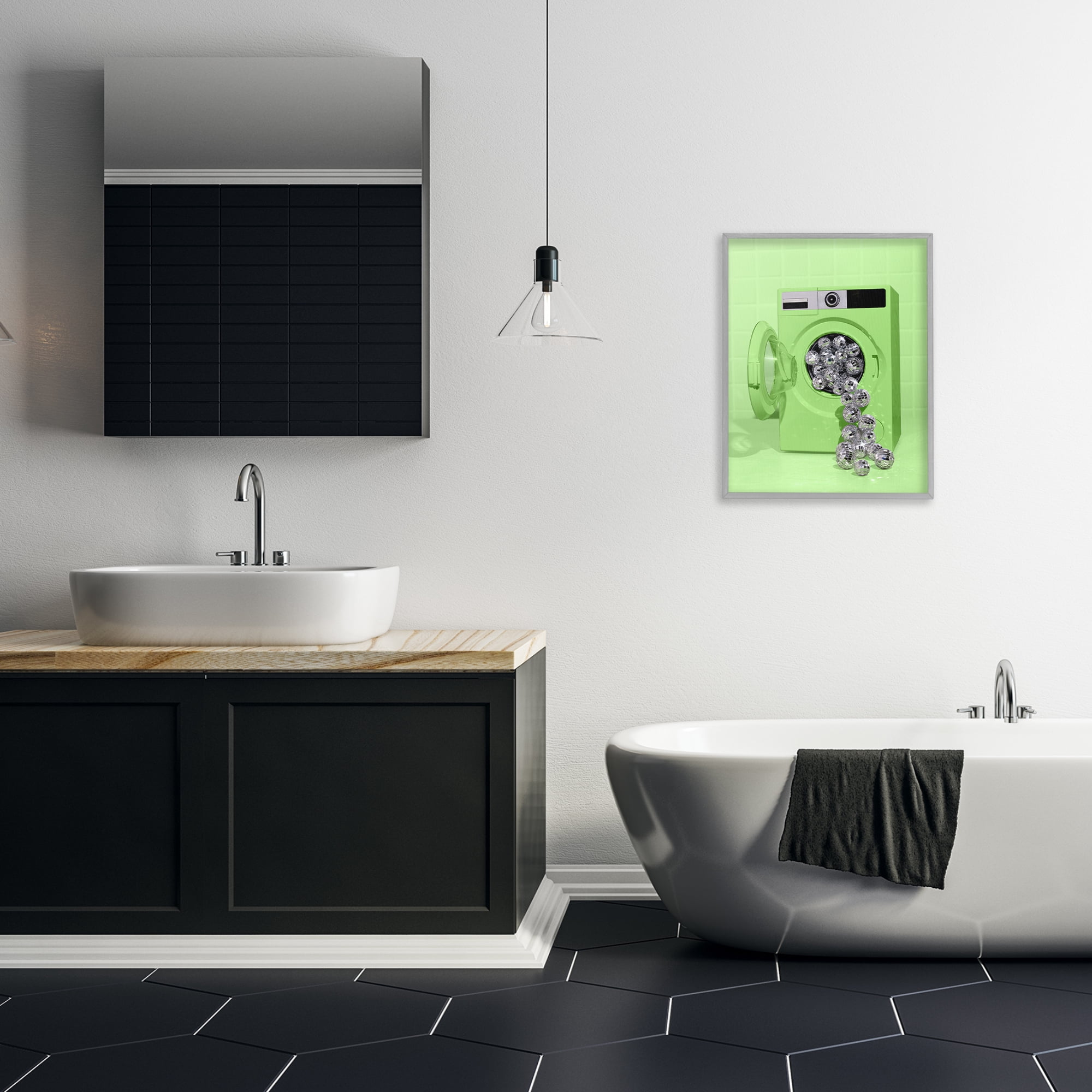 Stupell Industries Disco Laundry Machine over Lime Gray Framed Giclee Art, design by LISH Creative