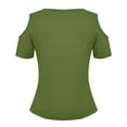 thumbnail image 6 of XIAONU Womens Blouses Cross Front V Neck Off Shoulder Short Sleeve Shirt Solid Color baggy Trendy Pullover Shirt, 6 of 6