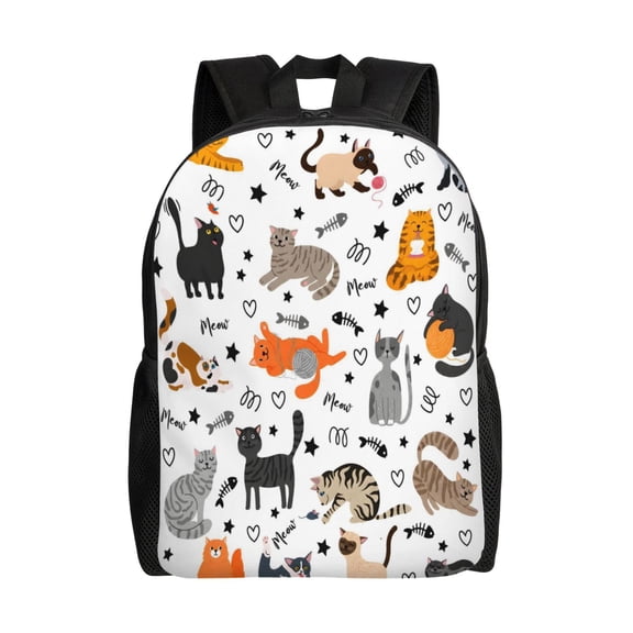 Cartoon Cat Backpack Full Front Print Travel Laptop Bag for Men and Women