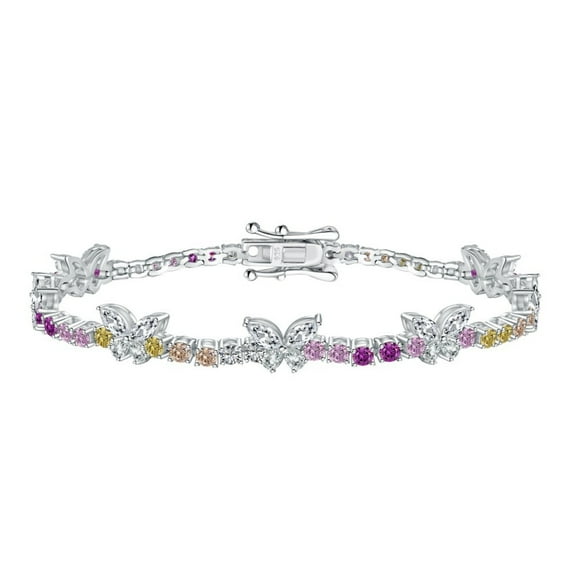 Stunning Butterfly Tennis Bracelet 925 Sterling Silver Bracelets Chain 5A CZ Simulated Colorful Diamond Bracelet for Wedding Anniversary Prom Length 6-7 Inch